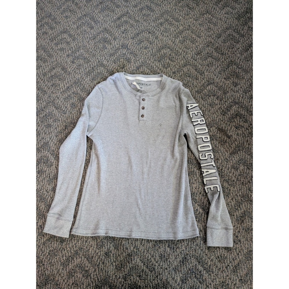 Aeropostale Mens Grey Waffle Knit Henley Long Sleeve Shirt XL 6442AH13